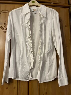 Talbots Ruffled Open-Front Women's Shirt Jacket - White